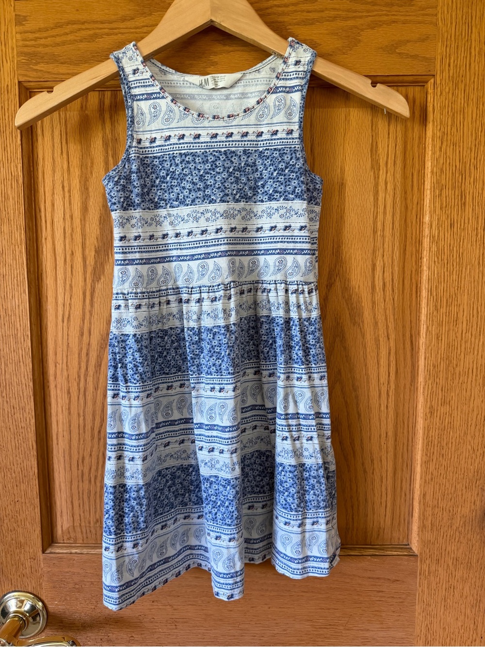 H&M Blue and Pink Floral Stripe Dress